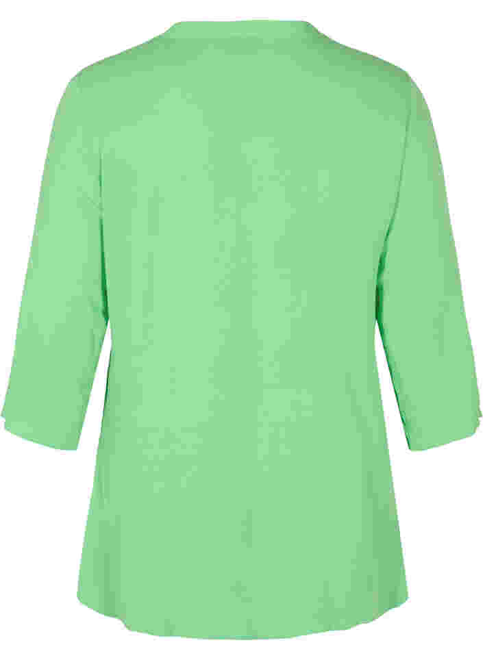 Viskosblus med 3/4-ärmar och v-ringning, Summer Green, Packshot image number 1
