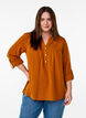 Blus i bomullsmuslin med broderie anglaise, Orange, Model image number 0