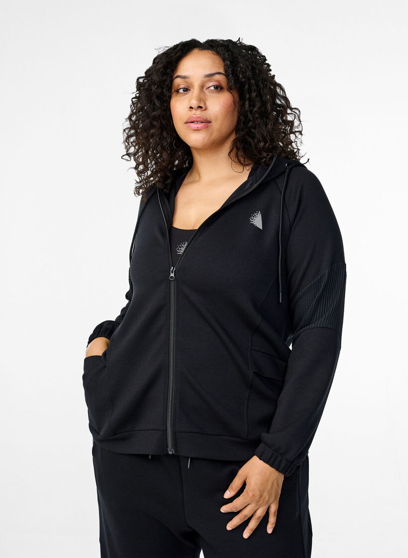 Huvtröja i sweatshirttyg med fickor, Black, Model image number 0