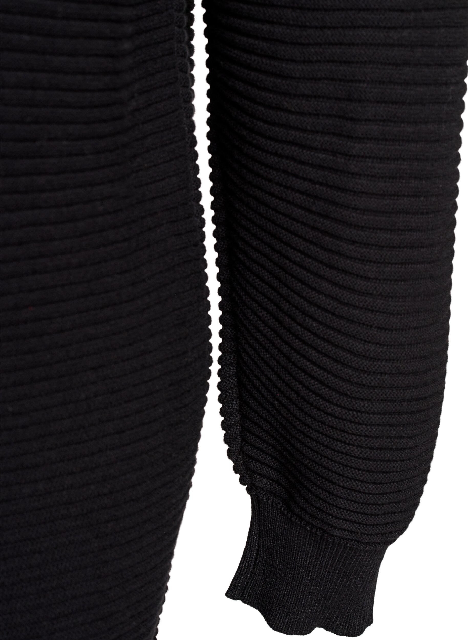 Zizzi L&aring;ng ribbstickad bomullskofta, Svart, Packshot image number 4