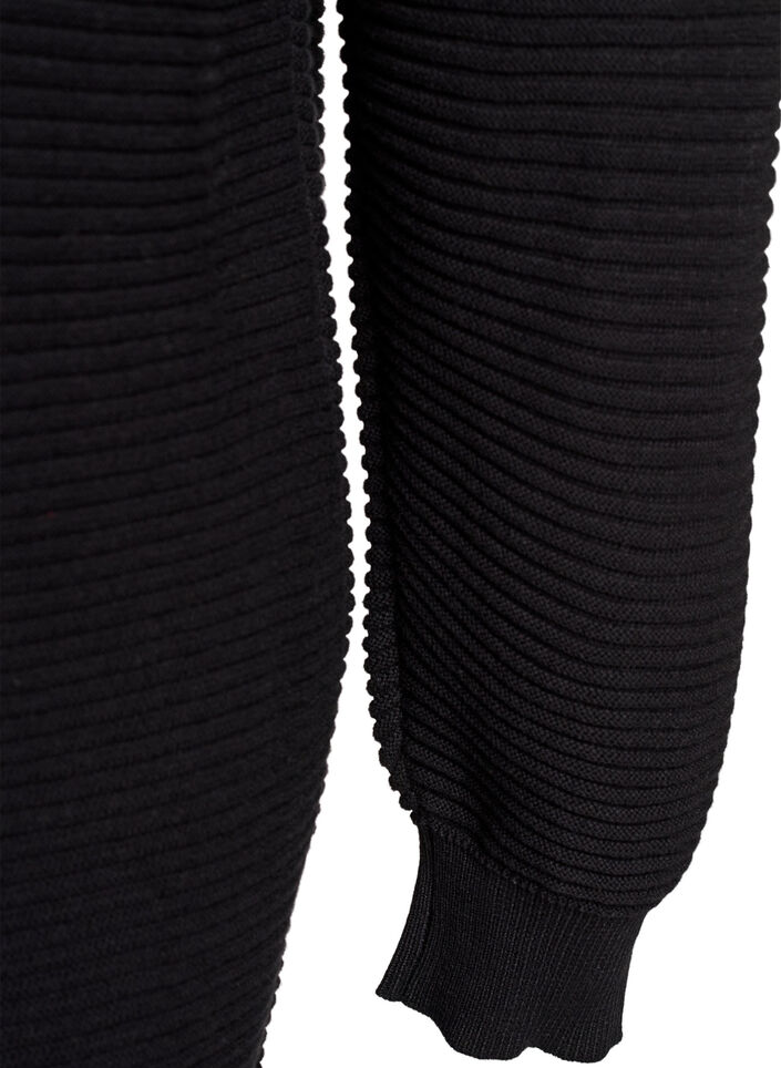 L&aring;ng ribbstickad bomullskofta, Svart, Packshot image number 4