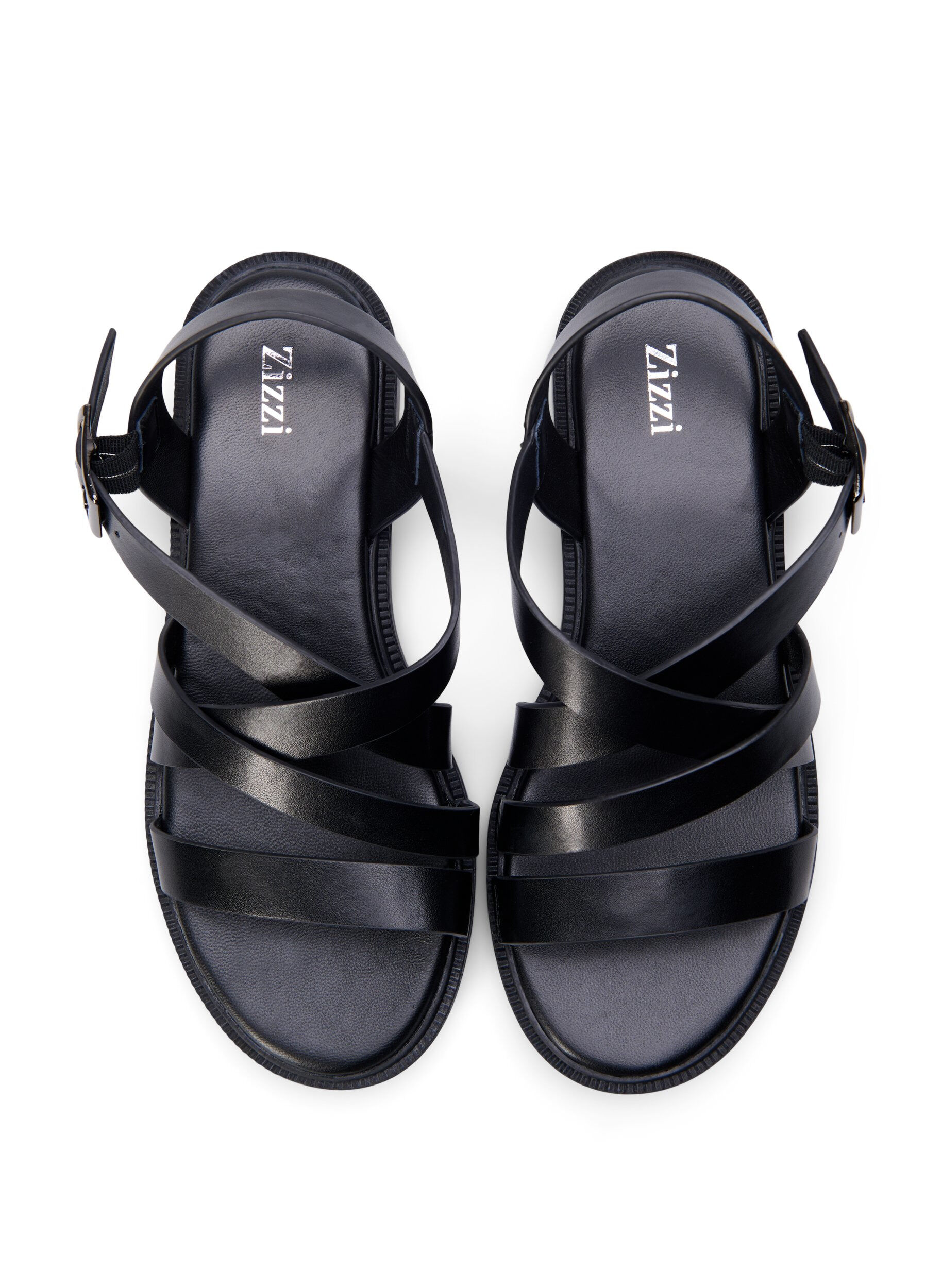 Zizzi Sommarsandal i l&auml;der med bred passform, Black, Packshot image number 2