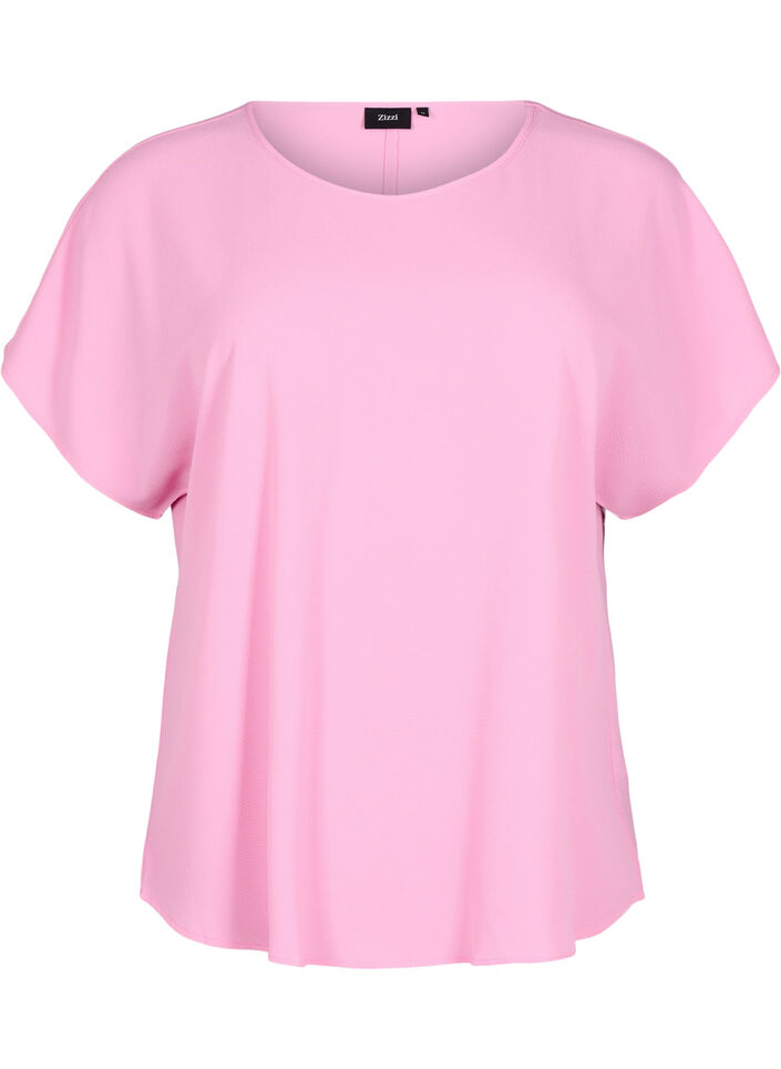 Blus med korta &auml;rmar och rund halsringning, Rosa, Packshot image number 0