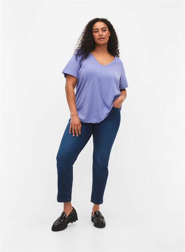 Kortärmad t-shirt med v-hals, Lavender Viloet, Model image number 2