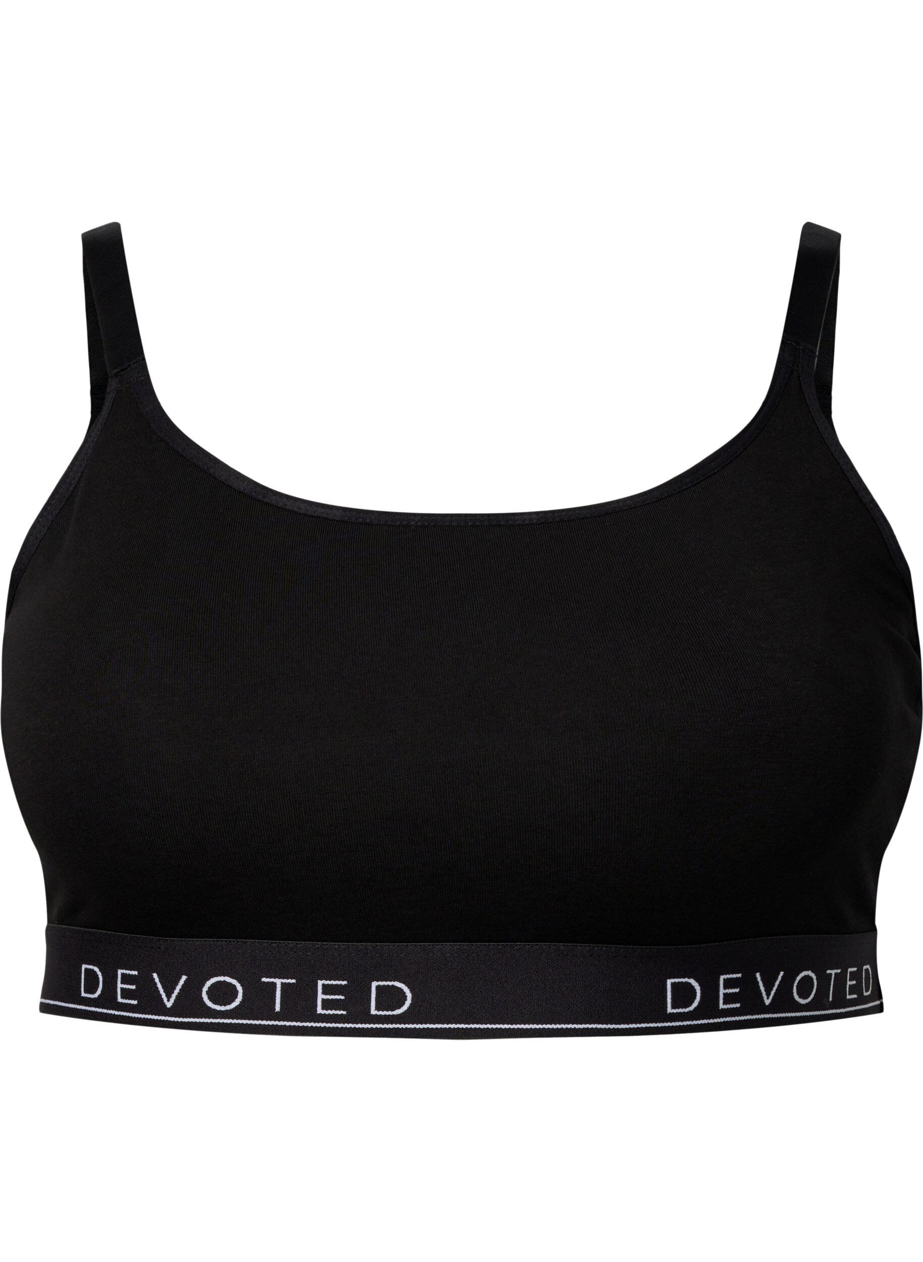 Zizzi BH-topp i bomull med justerbara band, Svart, Packshot image number 0