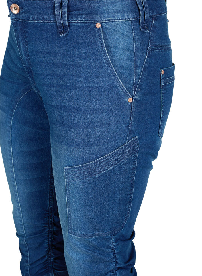 Caprijeans med smal passform och fickor, Bl&aring;, Packshot image number 2
