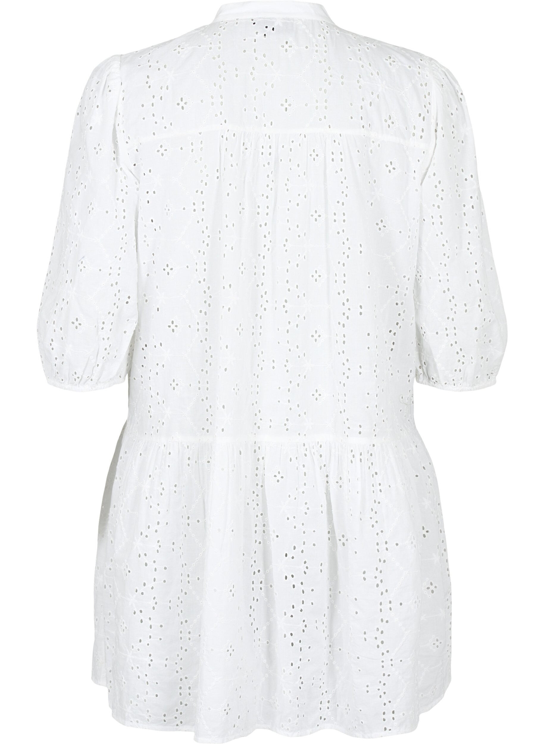 Zizzi Skjortkl&auml;nning i bomull med anglaise-broderier, Bright White, Packshot image number 1