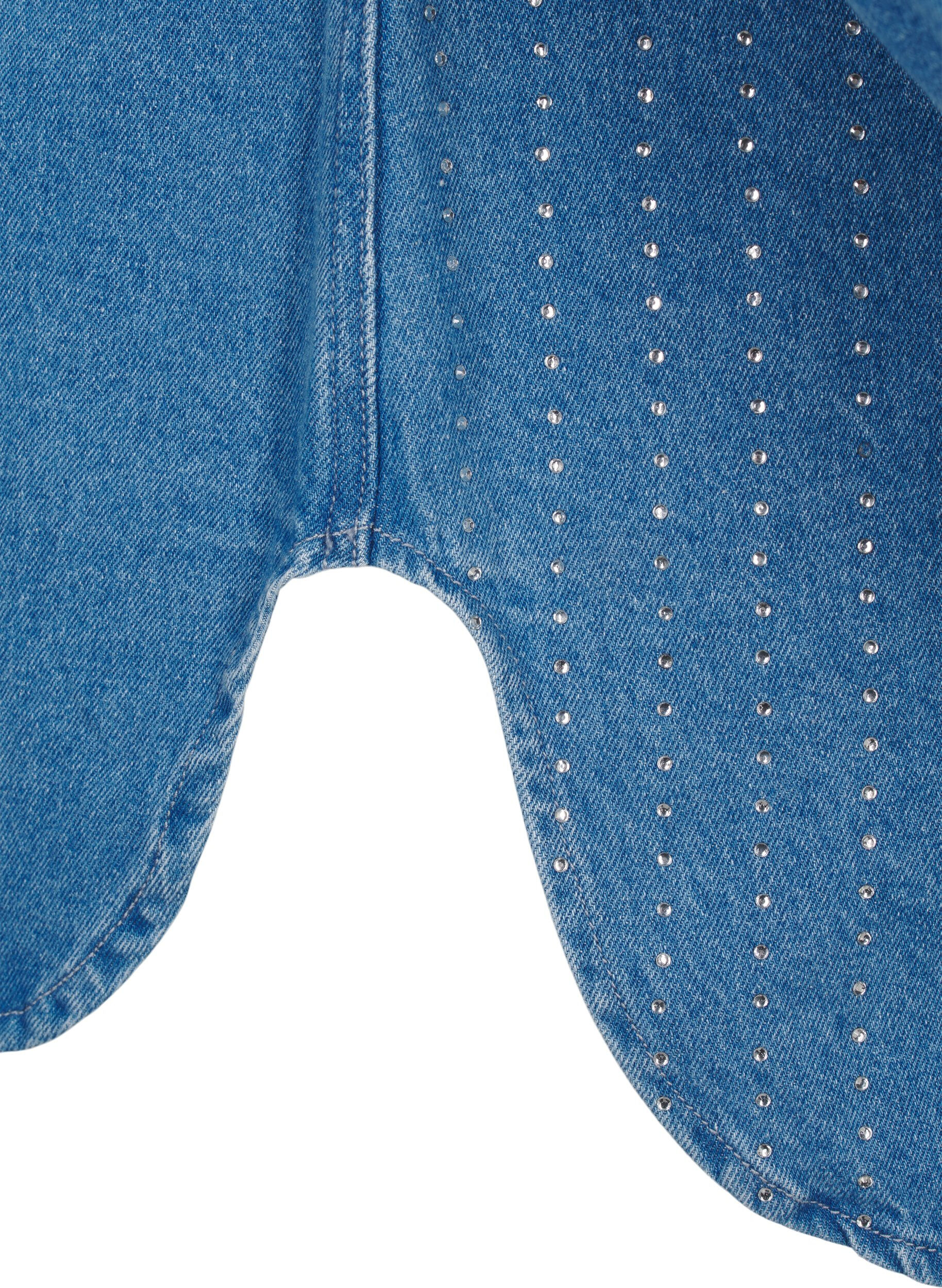 Zizzi Jeansskjorta med strassdetaljer, Light Blue Denim, Packshot image number 3