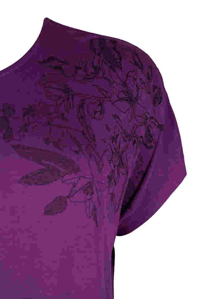 Kortärmad t-shirt i viskos med blommönster , Grape Juice Flower, Packshot image number 3