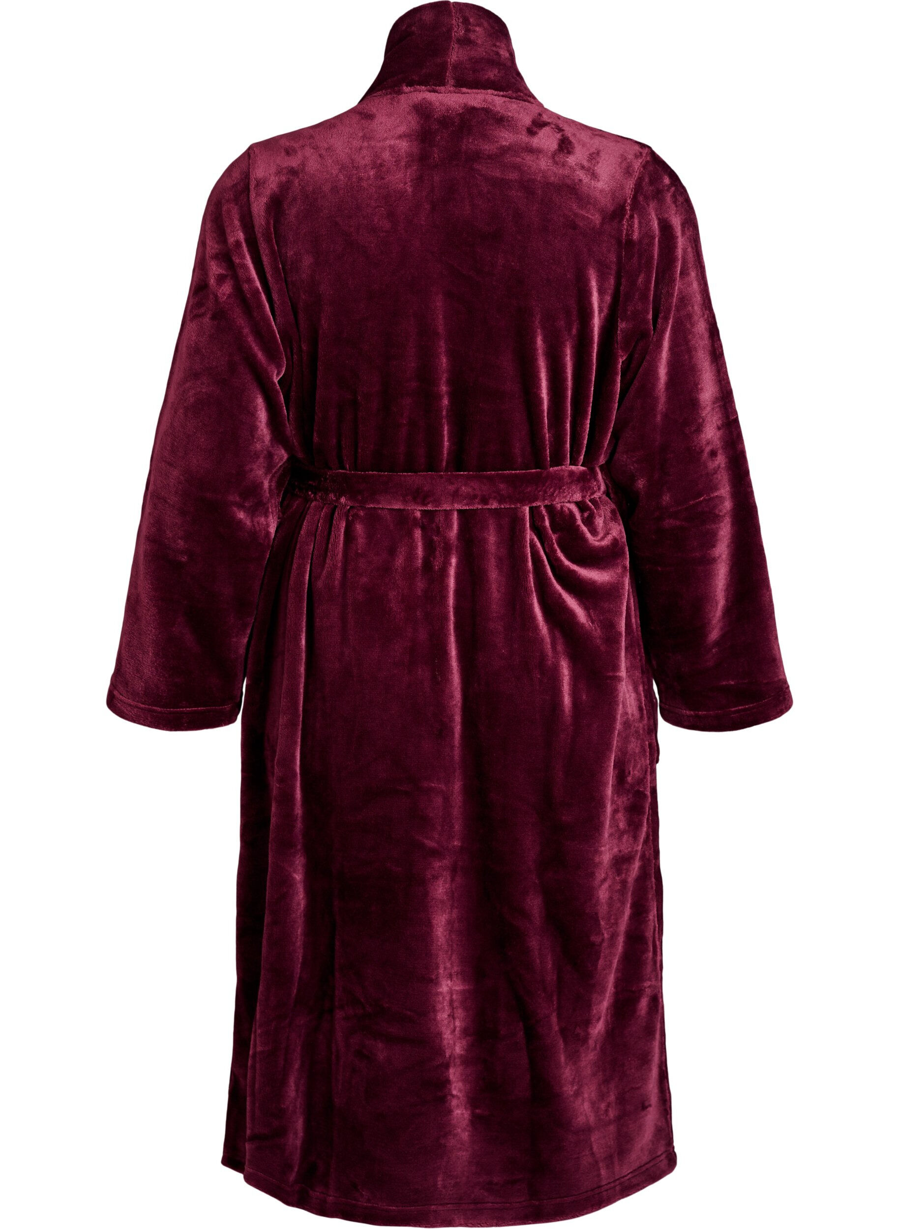 ZizziMorgonrock i mjuk velour med fickor, M&ouml;rk Bordeaux, Packshot image number 1