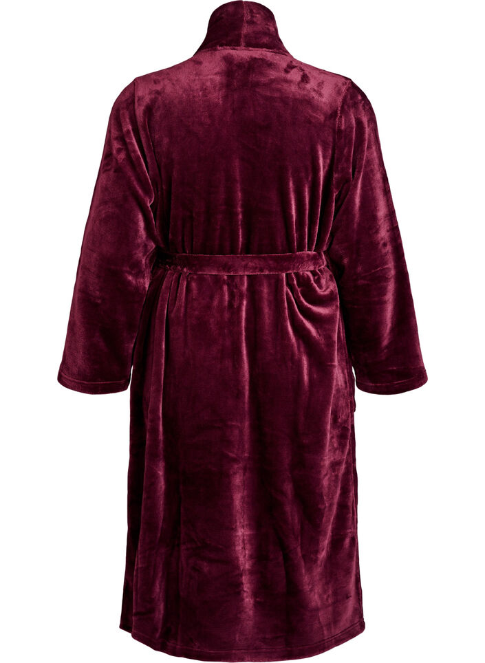 Morgonrock i mjuk velour med fickor, M&ouml;rk Bordeaux, Packshot image number 1
