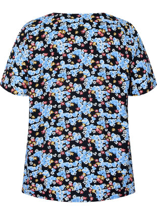 Mönstrad pyjamaströja i viskos, Black Blue Flower, Packshot image number 1