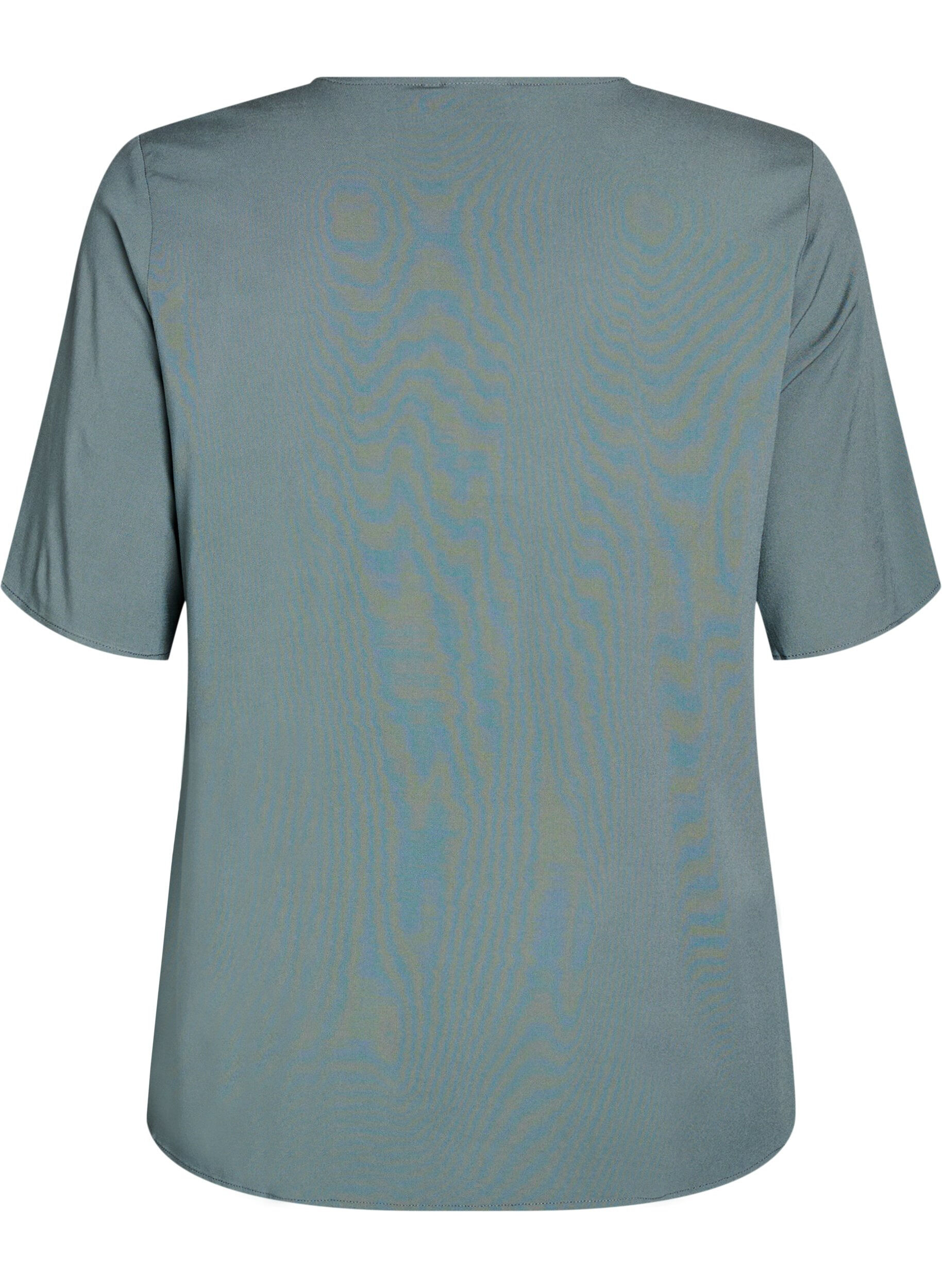 ZizziKort&auml;rmad v&auml;vd blus med rund hals, Gr&ouml;n, Packshot image number 1
