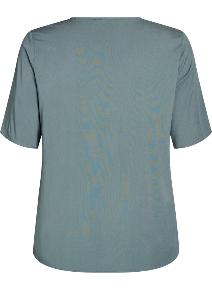 Kort&auml;rmad v&auml;vd blus med rund hals, Gr&ouml;n, Packshot image number 1