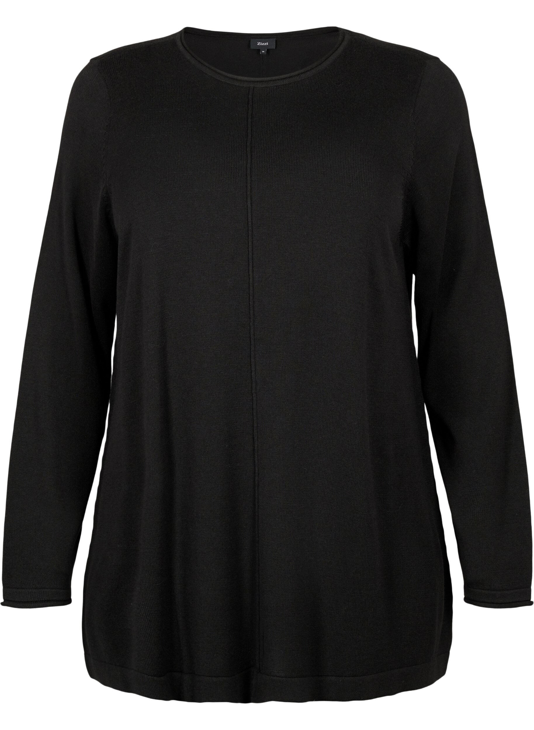Zizzi Stickad blus i bomull-viskosblandning, Svart, Packshot image number 0