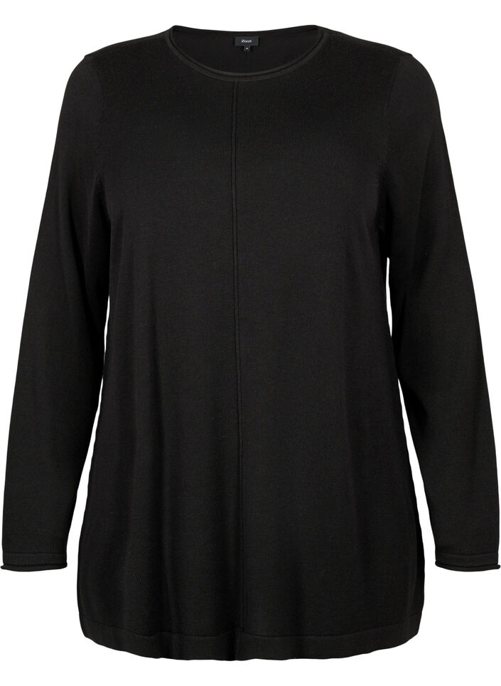 Stickad blus i bomull-viskosblandning, Svart, Packshot image number 0