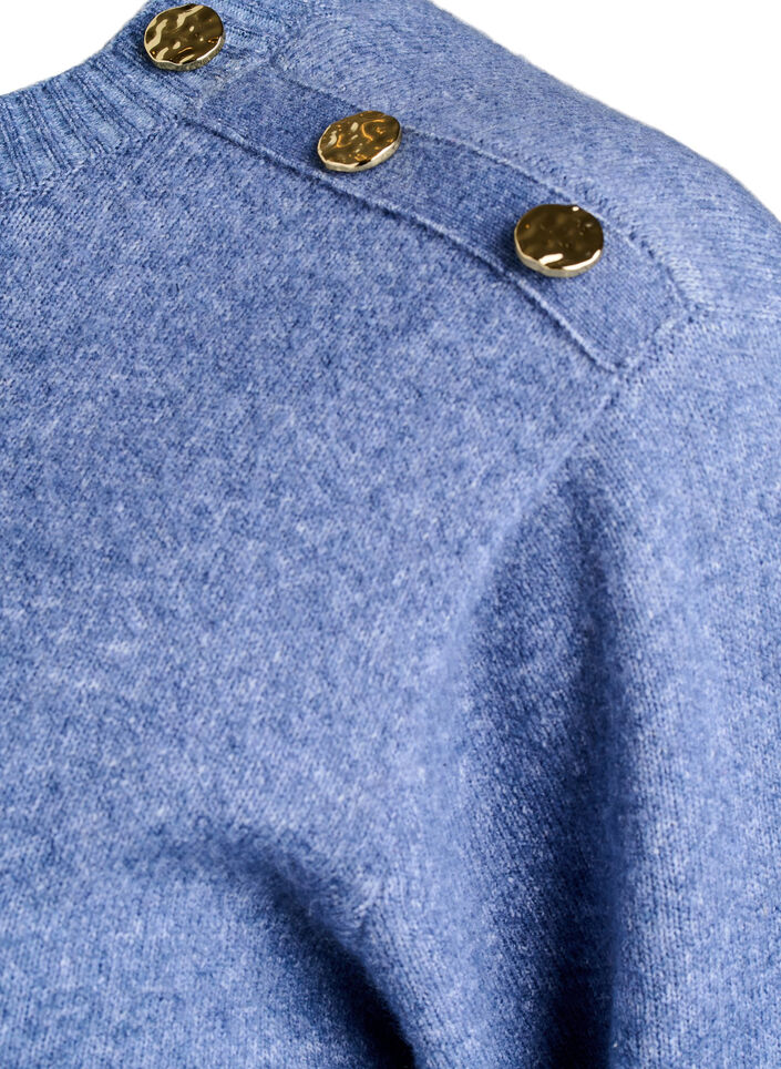 Stickad blus med knappdetalj, Bl&aring;, Packshot image number 3