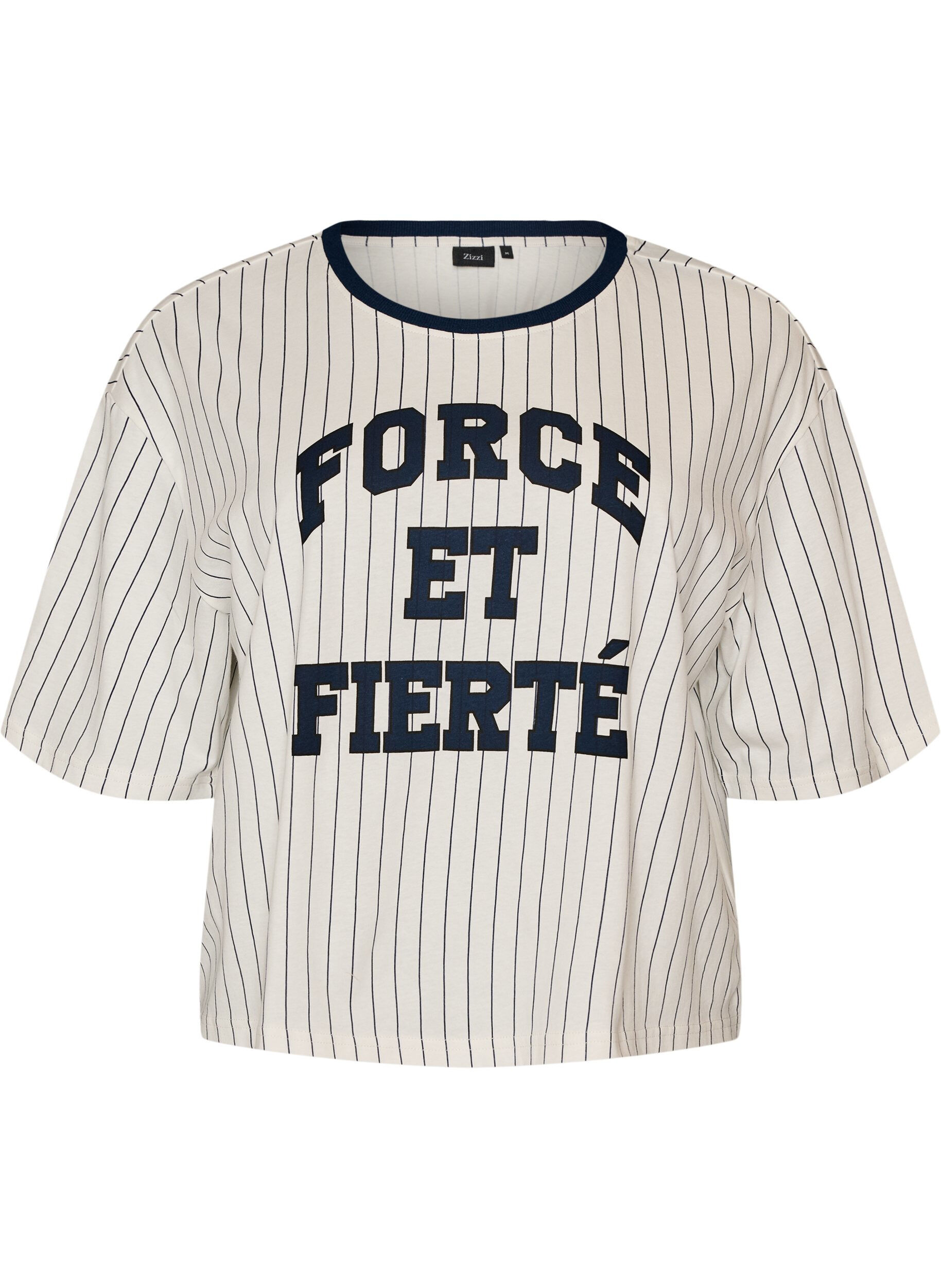 ZizziBoxig t-shirt med r&auml;nder och statement-tryck, Vit, Packshot image number 0