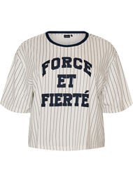 Boxig t-shirt med r&auml;nder och statement-tryck, Vit