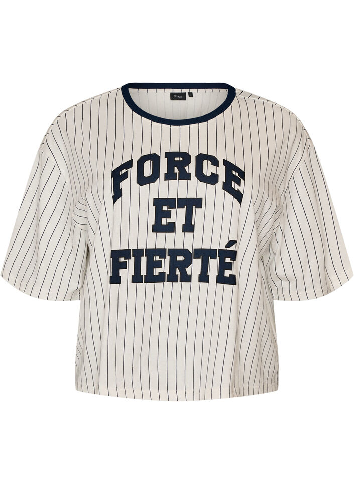 Boxig t-shirt med r&auml;nder och statement-tryck, Vit, Packshot image number 0