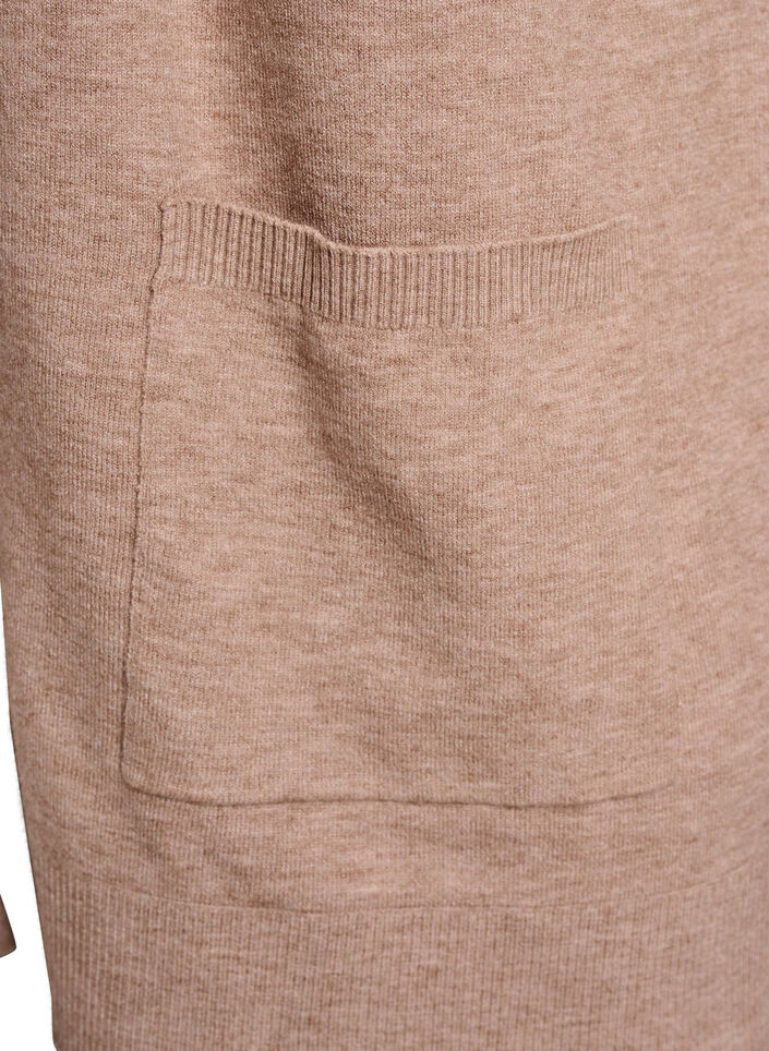 L&aring;ng &ouml;ppen kofta i stickat med fickor, Beige, Packshot image number 3