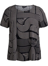 Kort&auml;rmad viskosblus med tryck, Svart