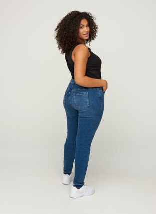 Super slim Amy jeans med råa kanter, Blue denim, Model image number 1