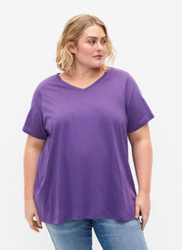 A-linjeskuren t-shirt med korta ärmar, Deep Lavender, Model