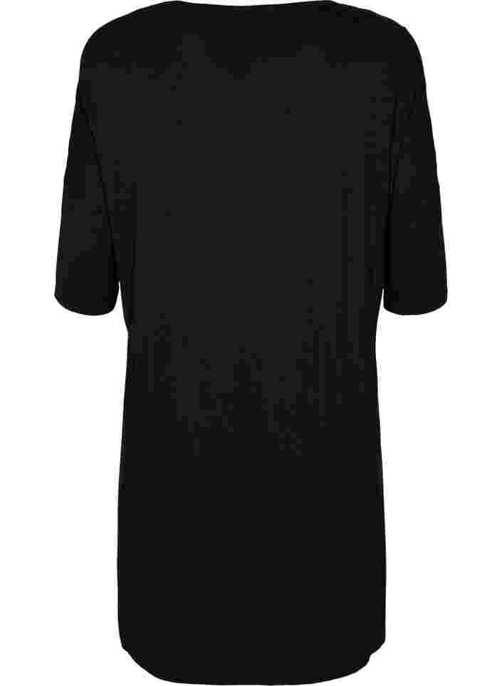 Stickad klänning i viskos och 3/4-ärmar, Black, Packshot image number 1