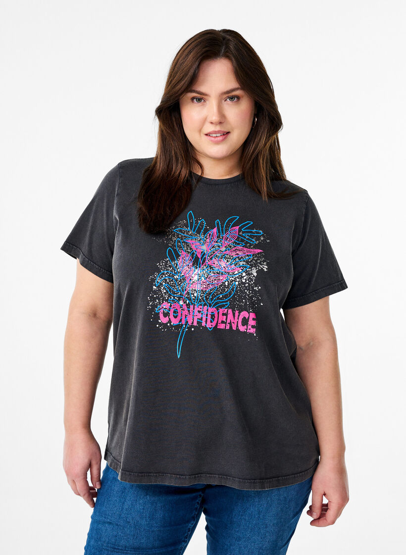 T-shirt i ekologisk bomull med coolt tryck, Grå, Model image number 0