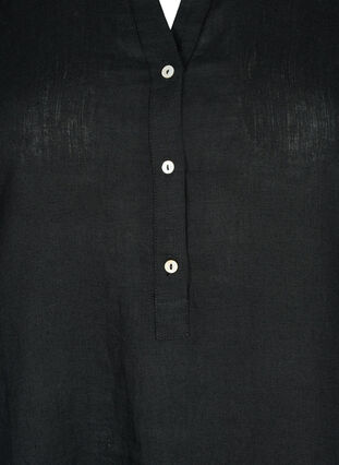 Kortärmad klänning i 100% linne, Black, Packshot image number 2