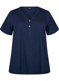 T-shirt med knappdetalj, Bl&aring;