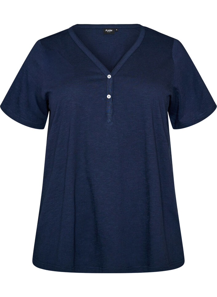 T-shirt med knappdetalj, Bl&aring;, Packshot image number 0