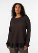 Strukturerad blus med volangkant, Brun, Model image number 0