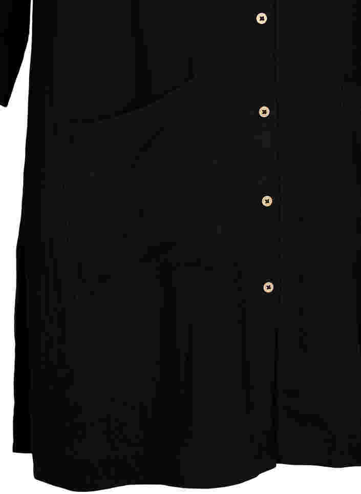 Lång viskosskjorta med fickor och 3/4-ärmar, Black, Packshot image number 3