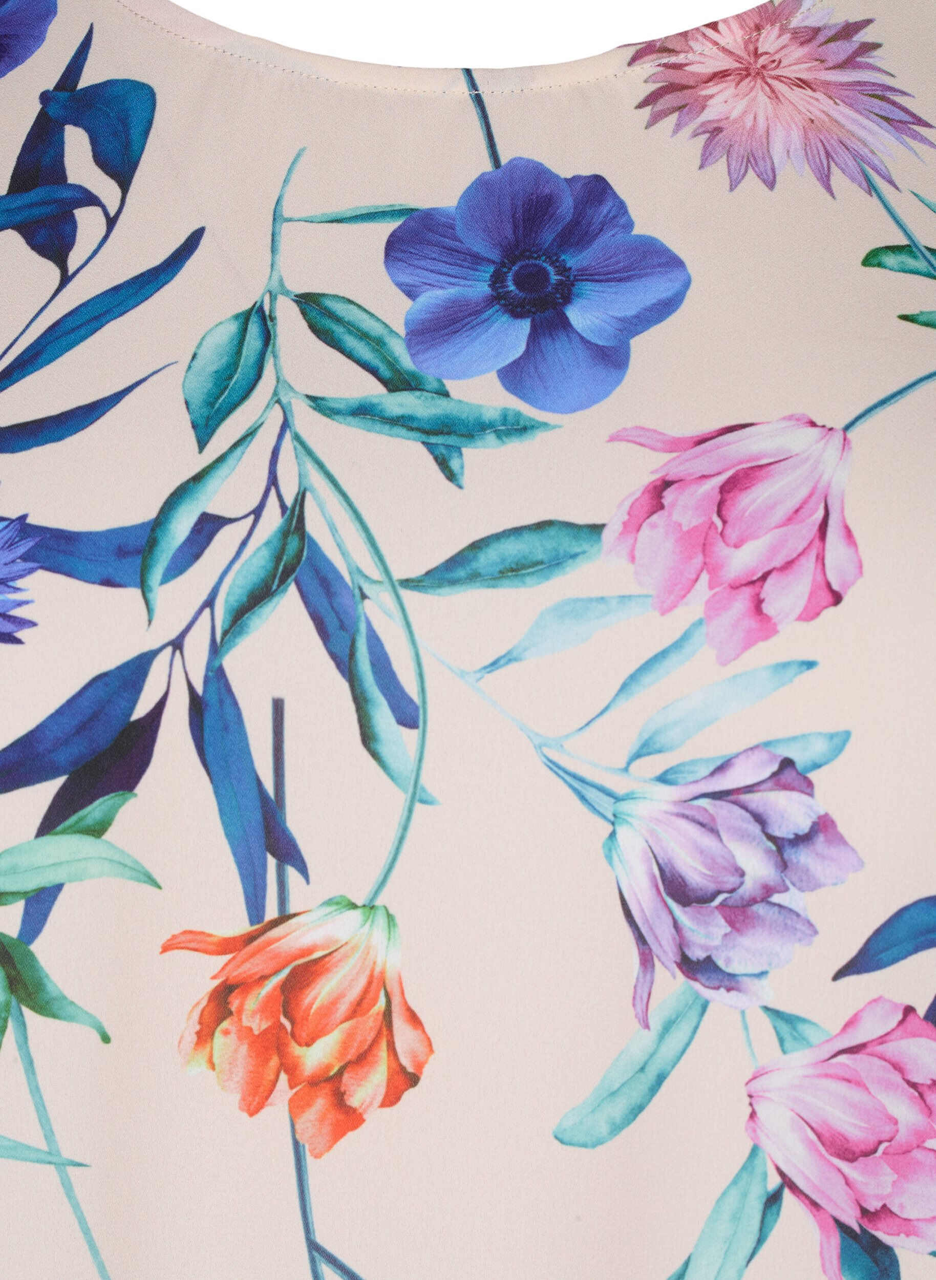 Zizzi Blommig blus med smock, Bl&aring;, Packshot image number 2