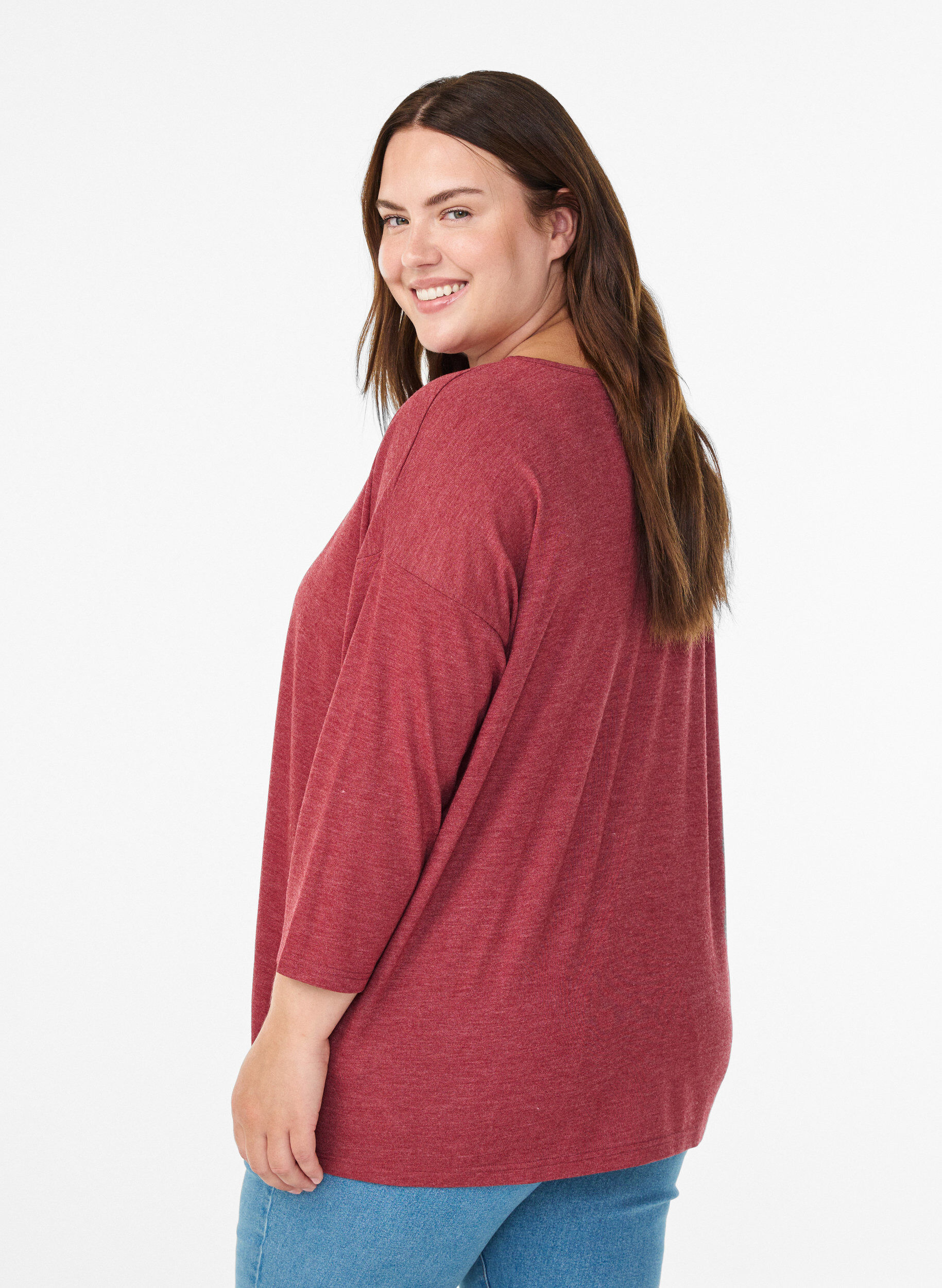 ZizziJerseyblus med 3/4-&auml;rm, R&ouml;d, Model image number 2