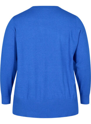 Långärmad tröja med ribb och slits, Dazzling Blue Mel., Packshot image number 1