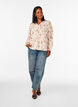 Blommig blus i linne och viskos med l&aring;nga &auml;rmar, Vanilla, Model image number 1