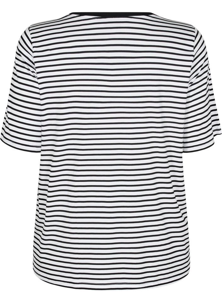 T-shirt med TENCEL&trade; Lyocell och r&auml;nder, Vit, Packshot image number 1