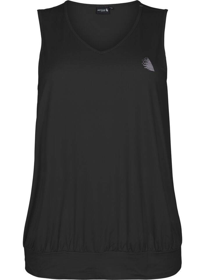 Ärmlös träningstopp med bred fåll, Black, Packshot image number 0