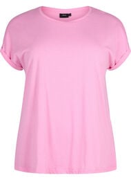 Kort&auml;rmad t-shirt i bomullsmix, Rosa