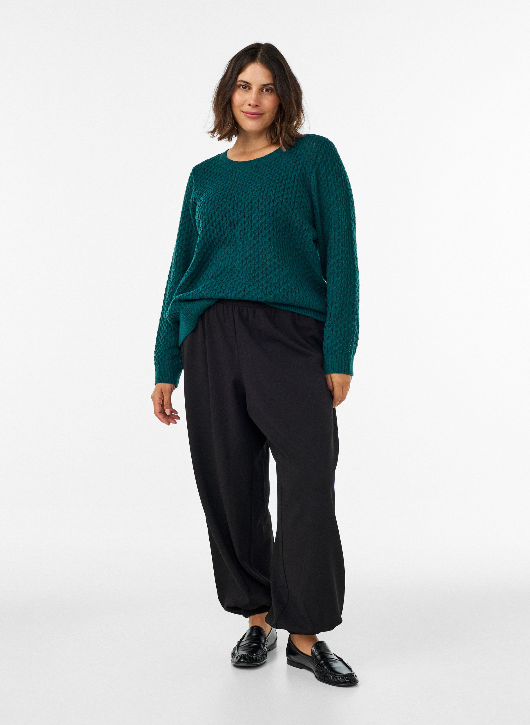 ZizziStickad blus med strukturerat h&aring;lm&ouml;nster, Gr&ouml;n, Model image number 1