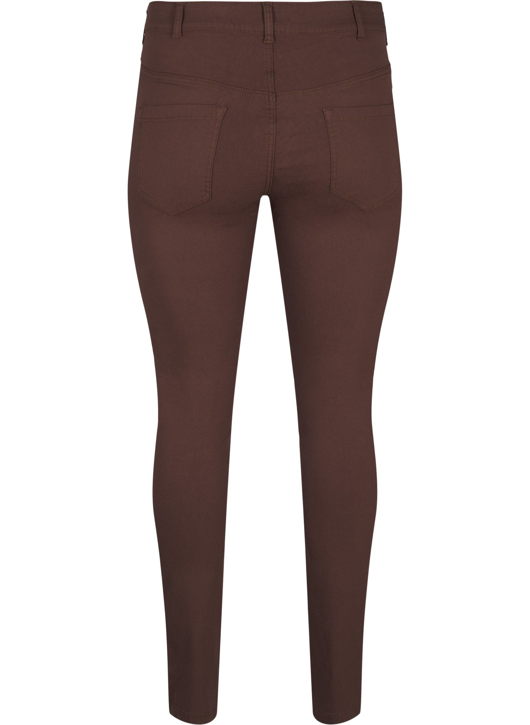 Zizzi Slim fit byxor med fickor, Brun, Packshot image number 1