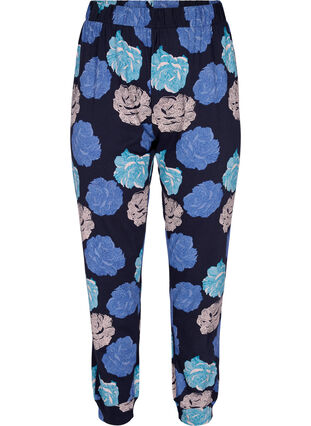 Pyjamasbyxor med blommigt mönster i bomull, Blue Flower, Packshot image number 0