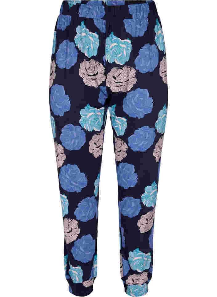 Pyjamasbyxor med blommigt mönster i bomull, Blue Flower, Packshot