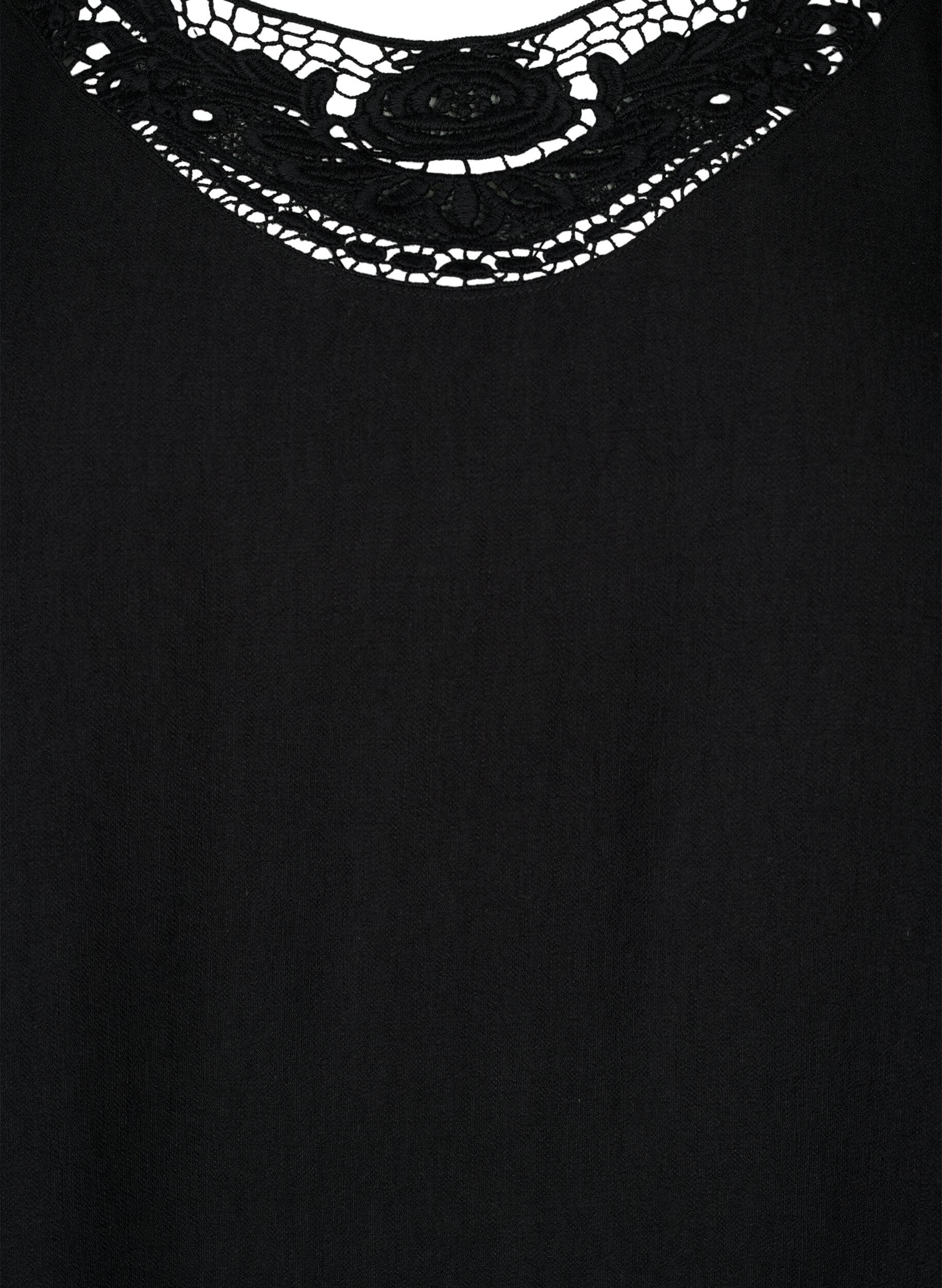 Zizzi Blus i viskos med virkade detaljer, Black, Packshot image number 2