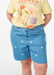 Jeansshorts med h&ouml;g midja och blombroderi, Bl&aring;, Model image number 3