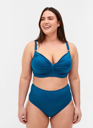 Mönstrad bikini-bh med bygel och uttagbara inlägg, Ink Blue, Model image number 2