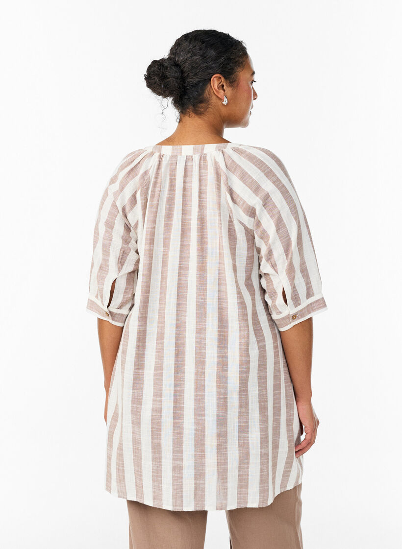 Tunika i bomull med v-ringning, Beige, Model image number 2